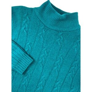 The Limited Teal Green Lambswool Angora Cable Knit Mock Neck Sweater Womens M